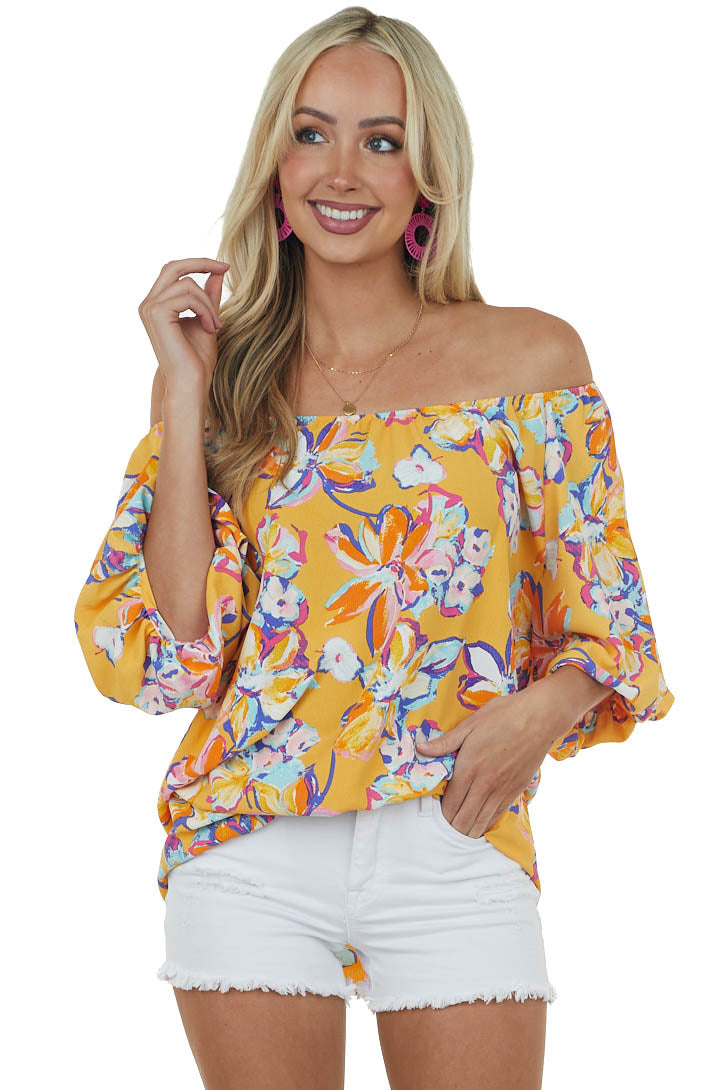 Amber Floral Print Off Shoulder Puff Sleeve Blouse