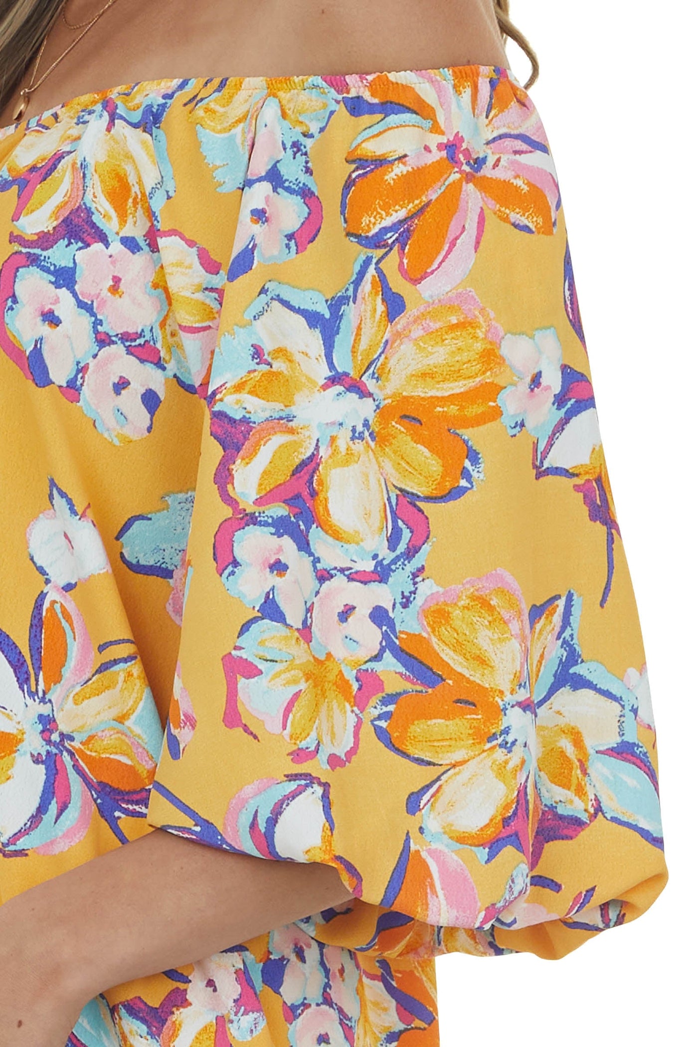 Amber Floral Print Off Shoulder Puff Sleeve Blouse