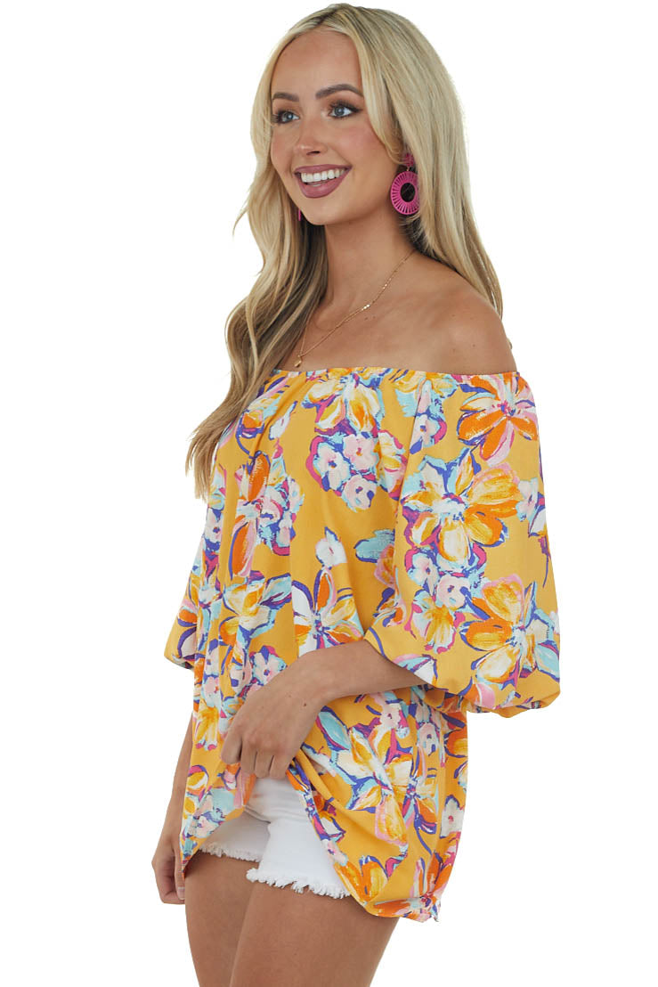 Amber Floral Print Off Shoulder Puff Sleeve Blouse