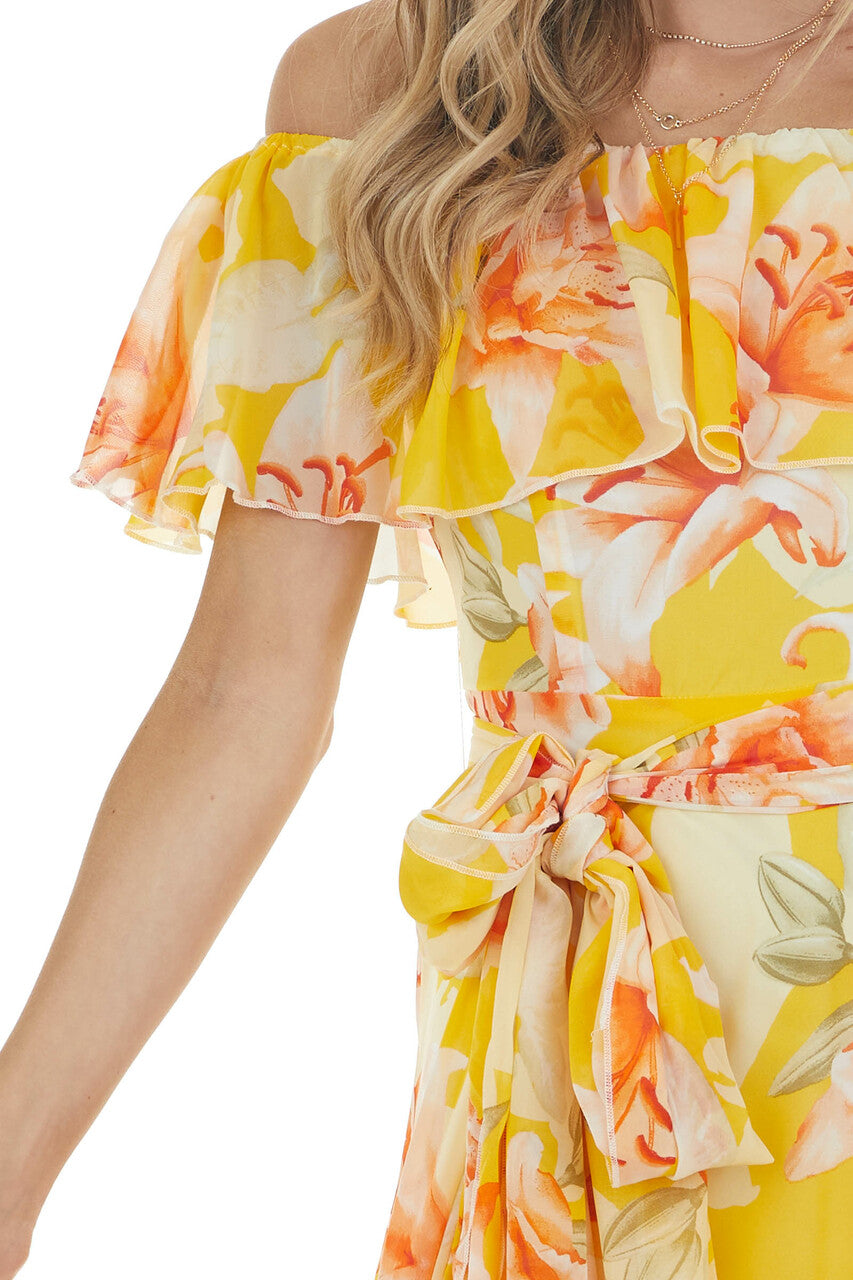 Amber Floral Print Off the Shoulder Woven Dress with Slit 