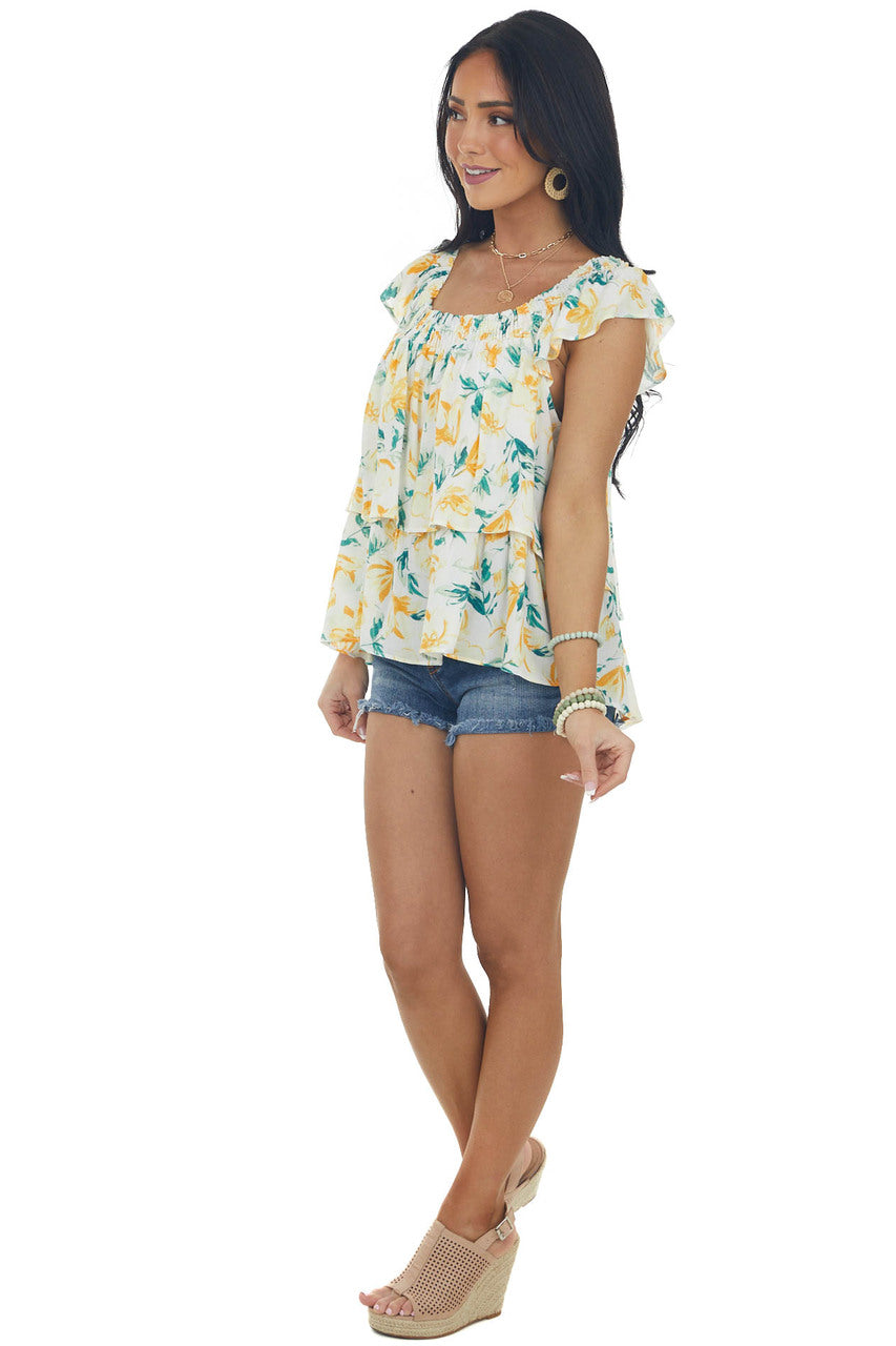 Amber Floral Print Ruffle Tiered Woven Top 
