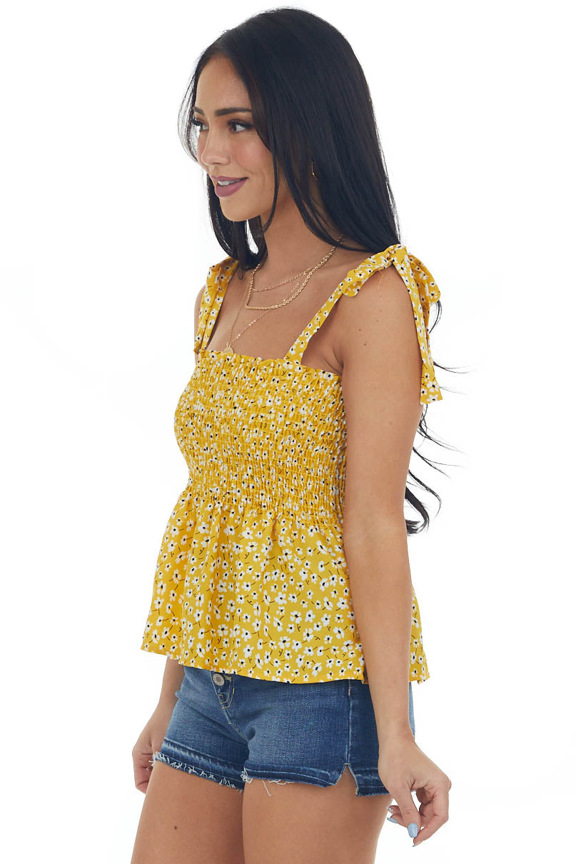 Amber Floral Smocked Blouse with Tie Straps