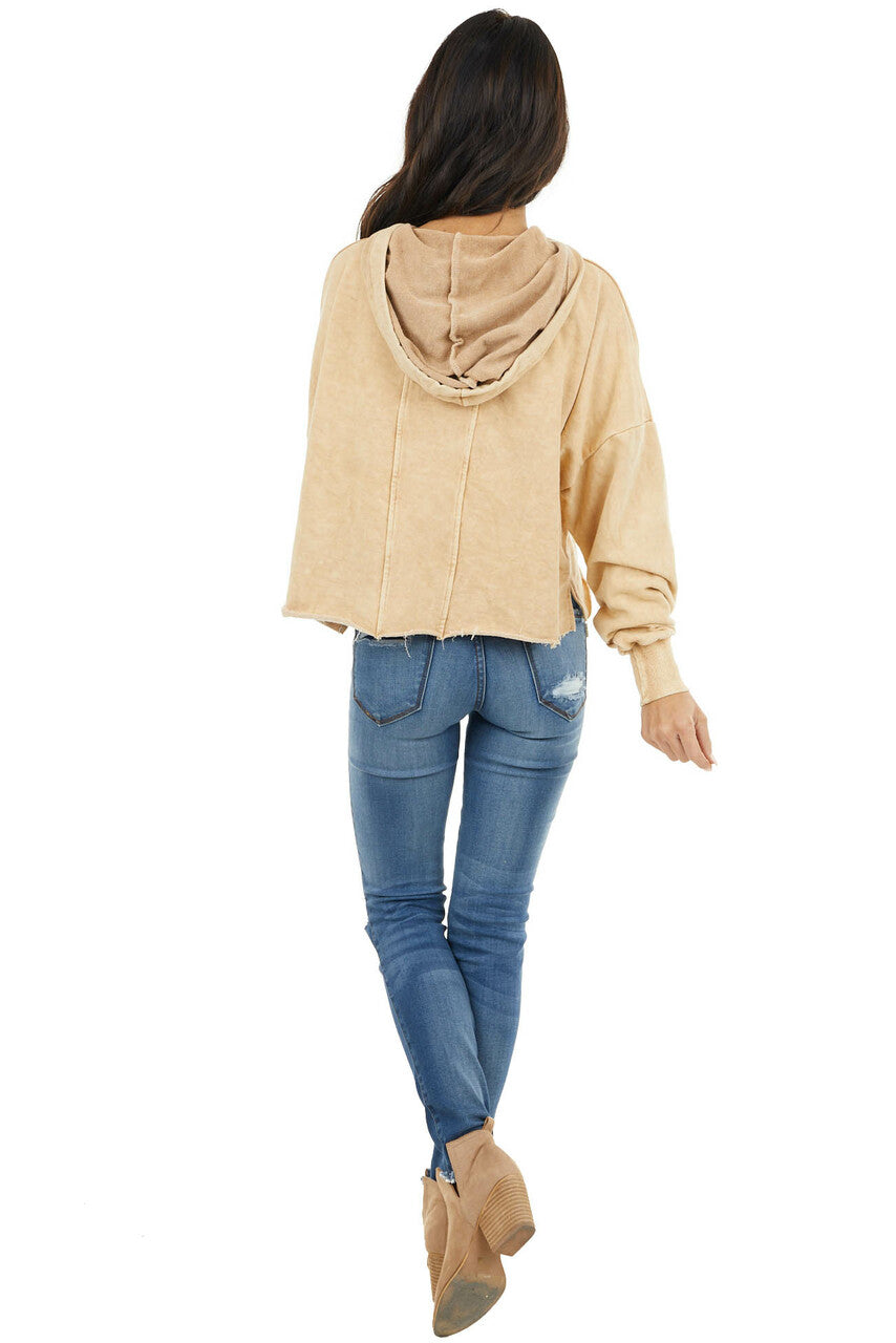 Amber Mineral Wash Cropped Hoodie with Front Seam Details 