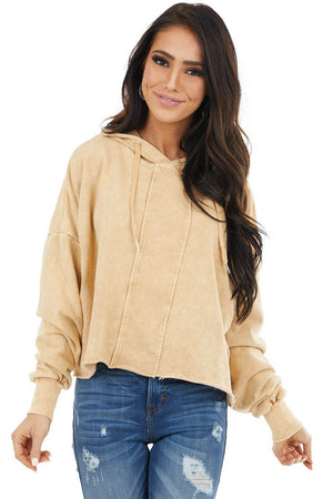 Amber Mineral Wash Cropped Hoodie with Front Seam Details 