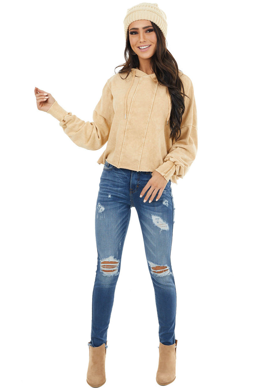 Amber Mineral Wash Cropped Hoodie with Front Seam Details 
