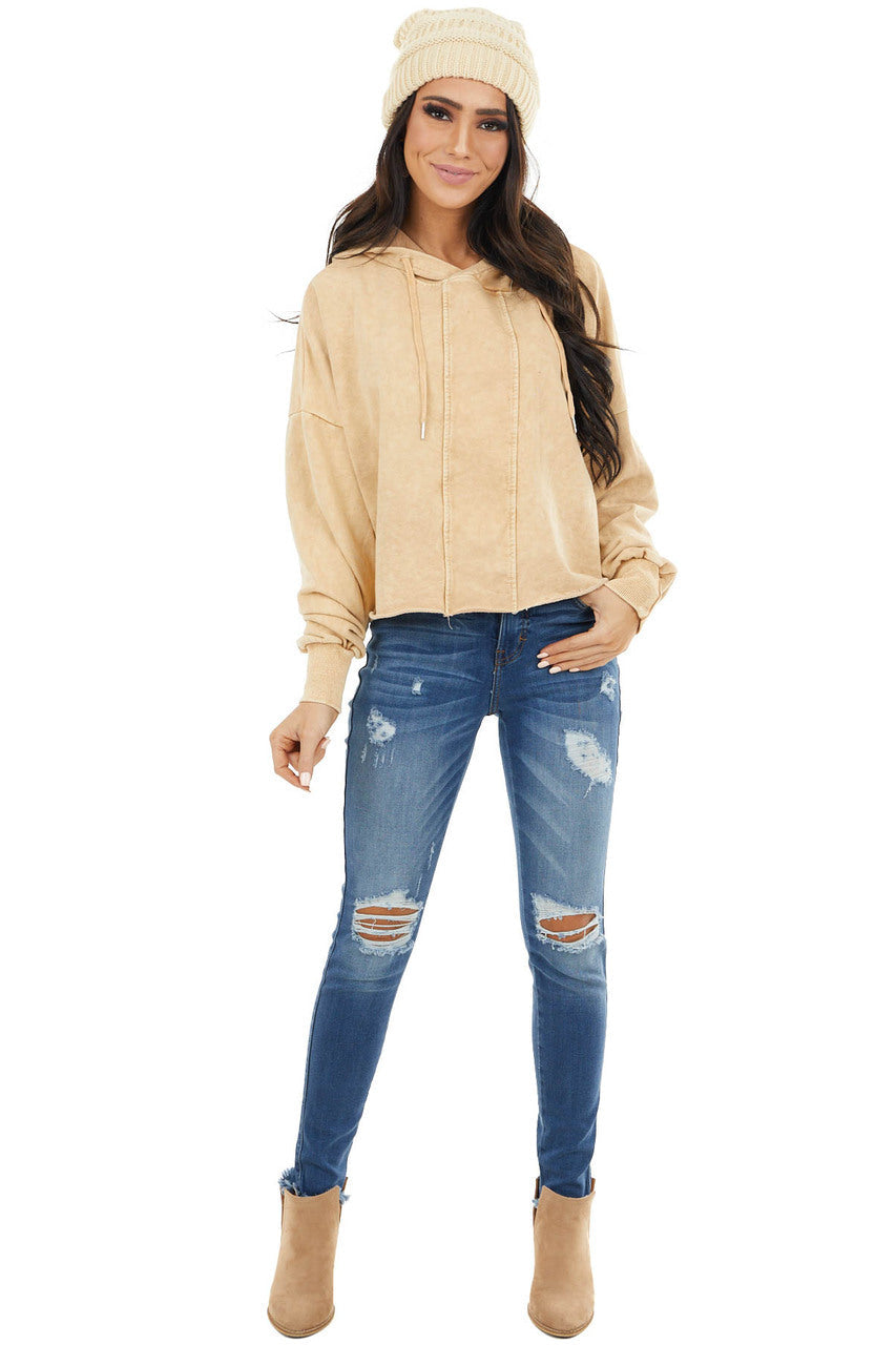 Amber Mineral Wash Cropped Hoodie with Front Seam Details 