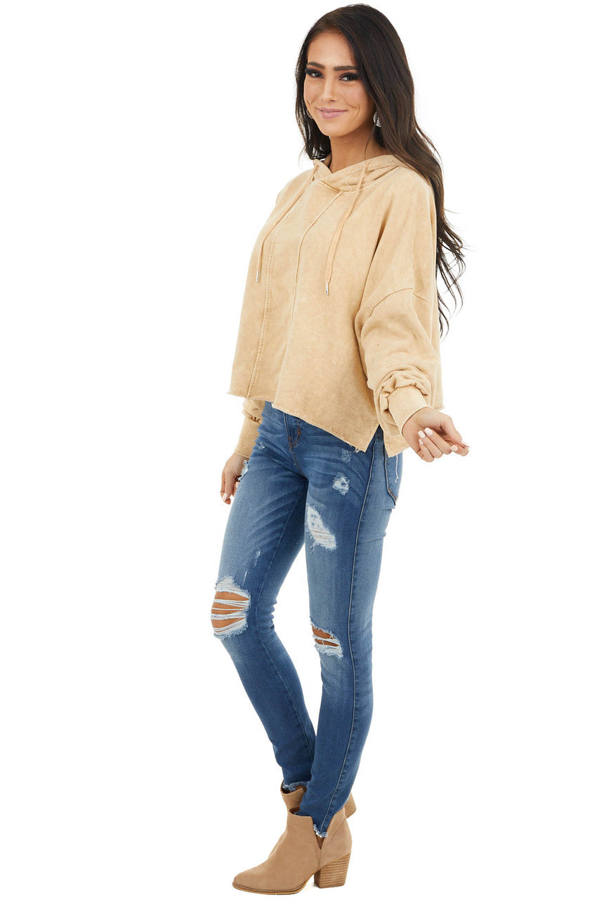 Amber Mineral Wash Cropped Hoodie with Front Seam Details 