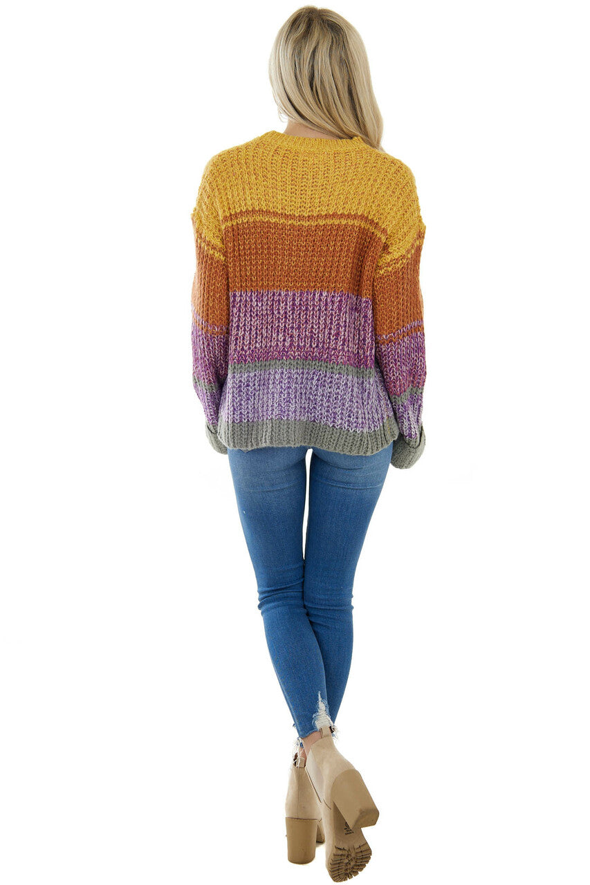 Amber Multicolor Striped Ribbed Knit Sweater 