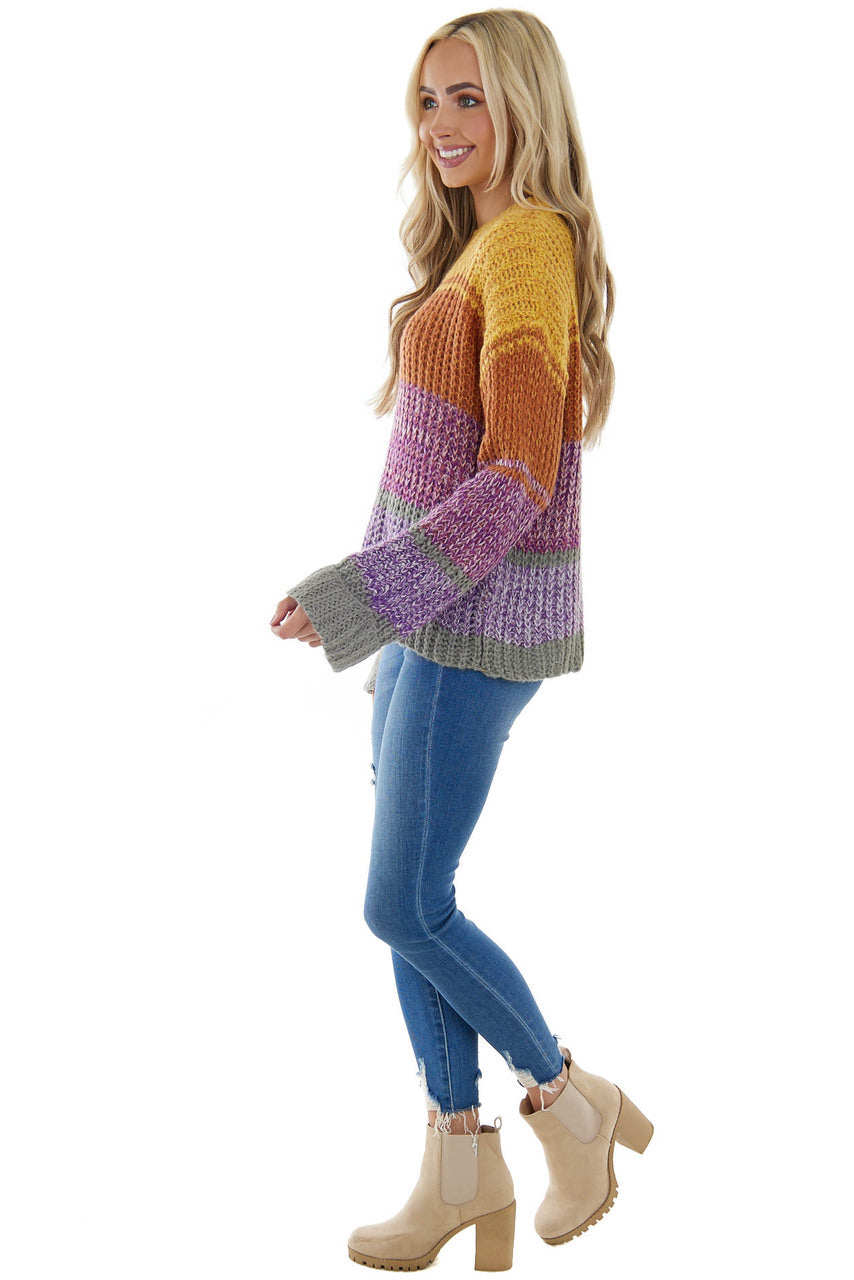 Amber Multicolor Striped Ribbed Knit Sweater 