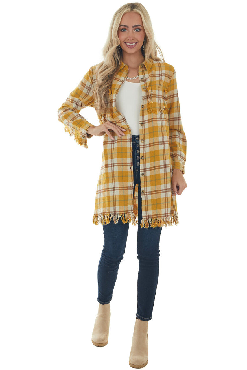 Amber Plaid Long Button Down Flannel 