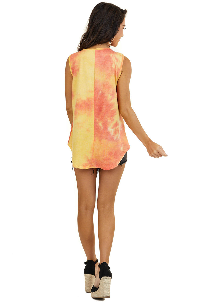 Amber Tie Dye Sleeveless Top with Front Gathered Detail 