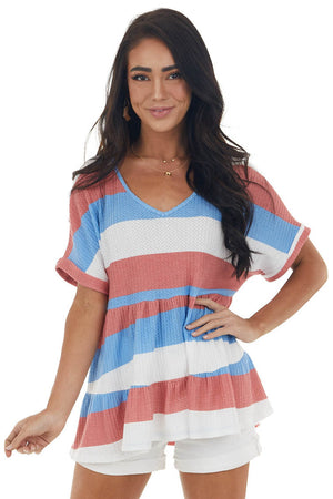 American Striped Drop Waist Waffle Knit Top