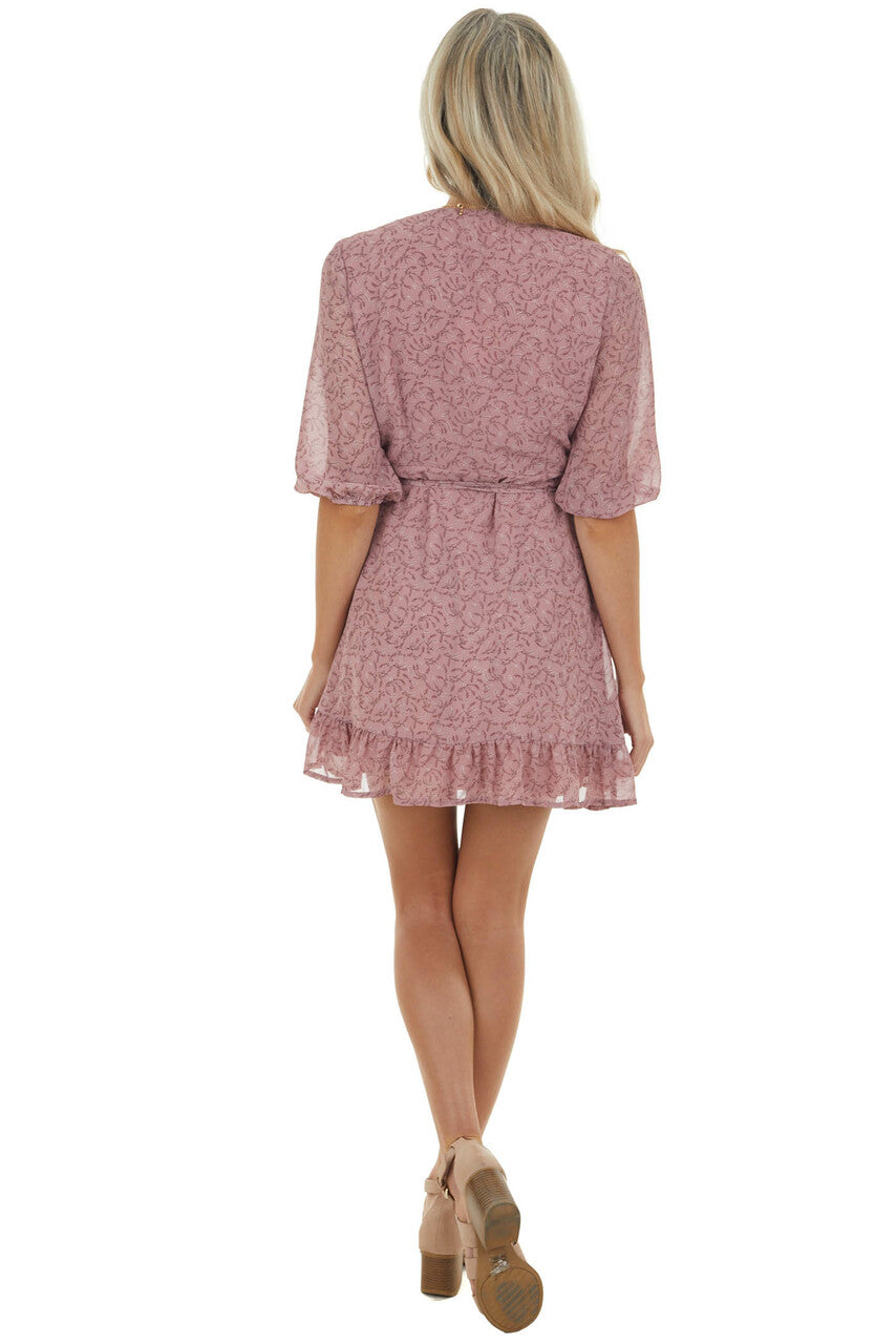 Antique Berry Ditsy Floral Surplice Wrap Dress 