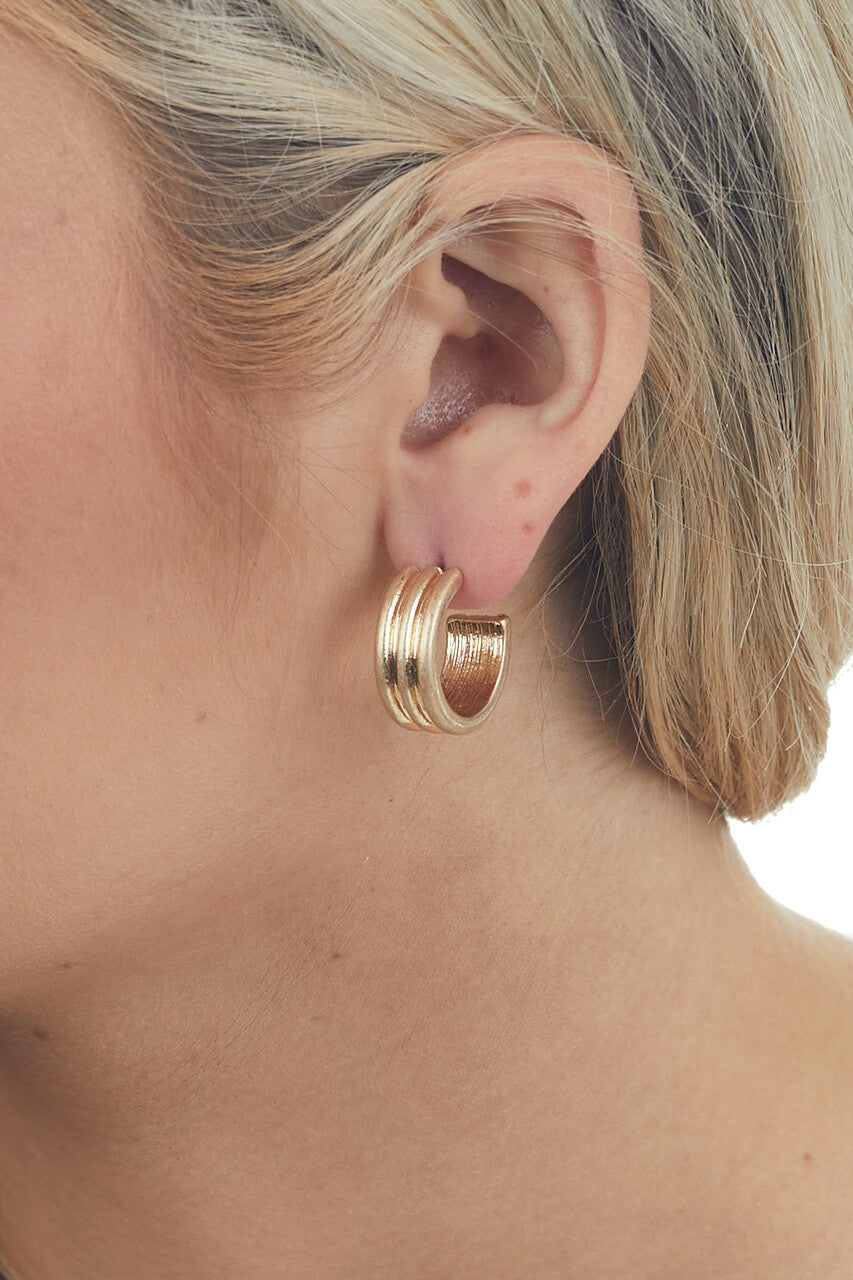 Antique Gold Post Back Open Hoop Earrings