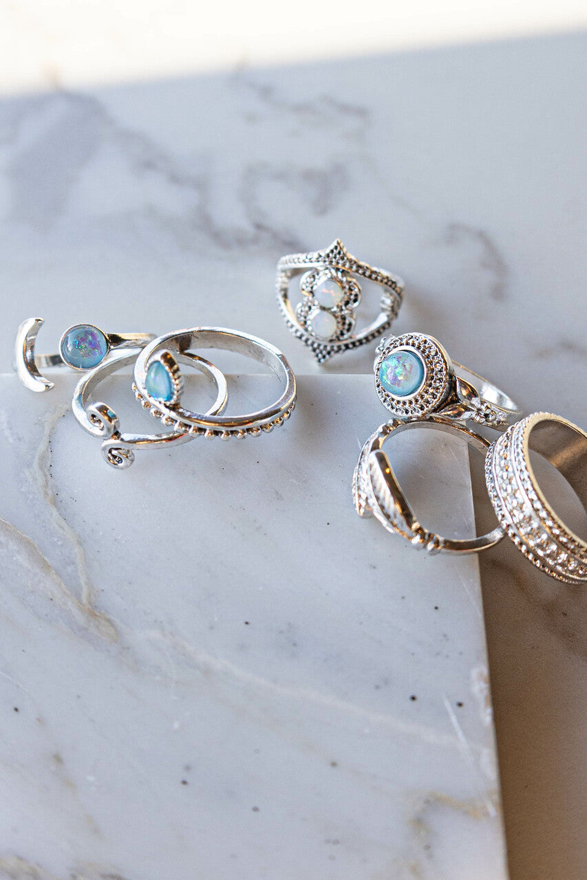 Antique Silver Assorted 7 Piece Ring Set 