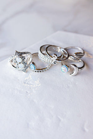 Antique Silver Assorted 7 Piece Ring Set