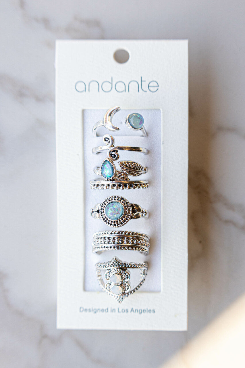 Antique Silver Assorted 7 Piece Ring Set 