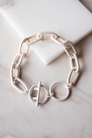 Antique Silver Toggle Chunky Chain Bracelet 