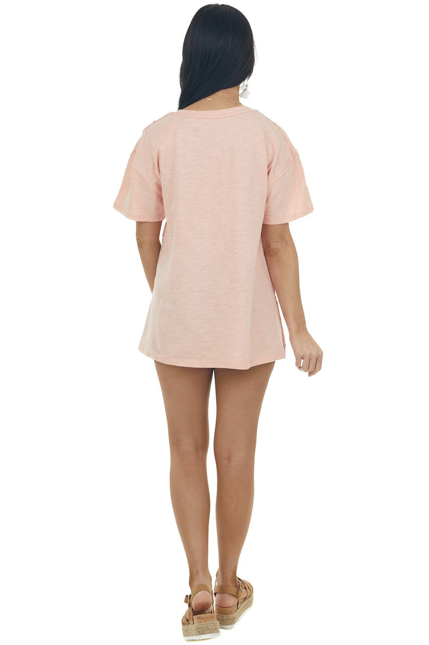 Apricot Contrast Double Chest Pocket Knit Top 