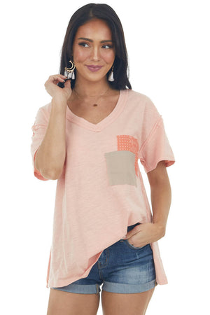 Apricot Contrast Double Chest Pocket Knit Top 