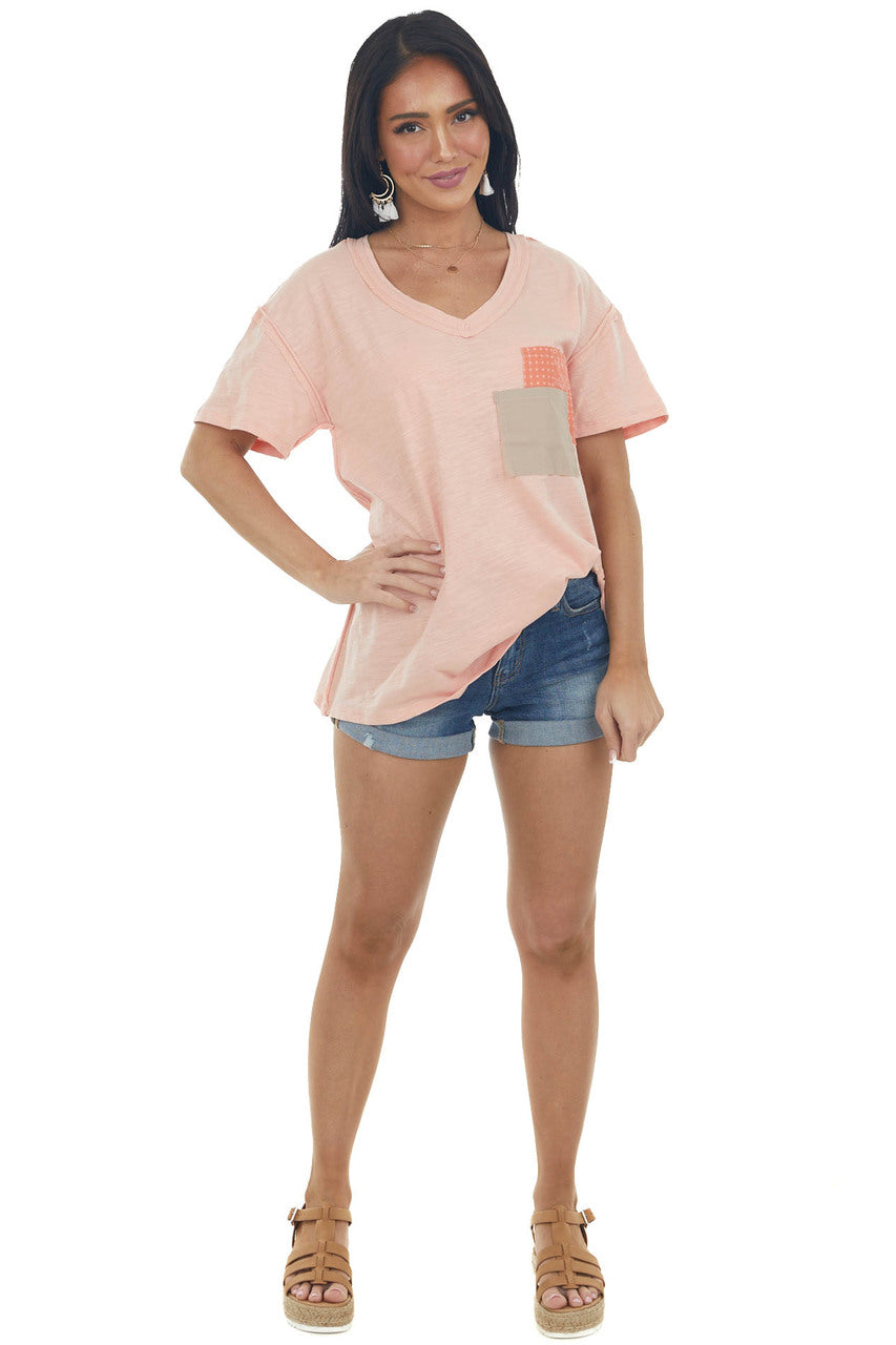 Apricot Contrast Double Chest Pocket Knit Top 