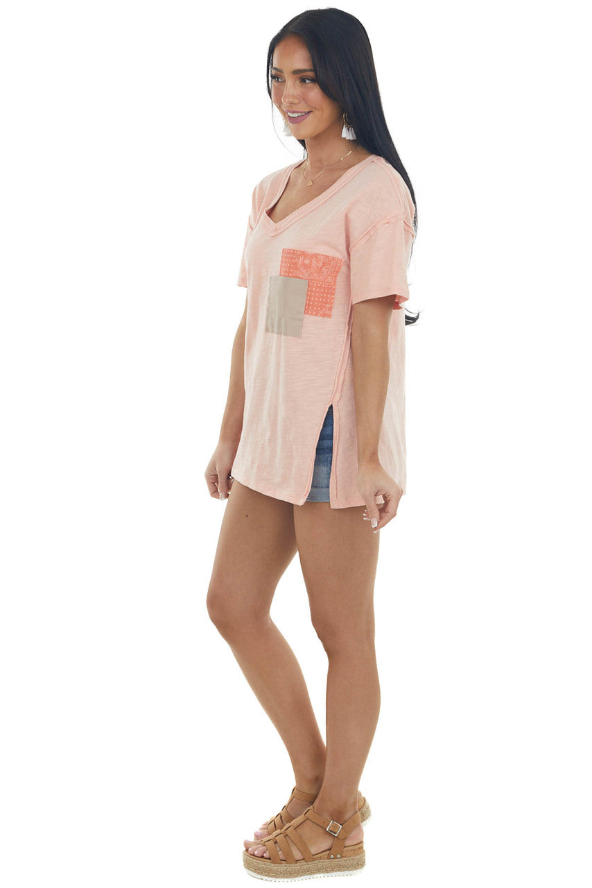 Apricot Contrast Double Chest Pocket Knit Top 