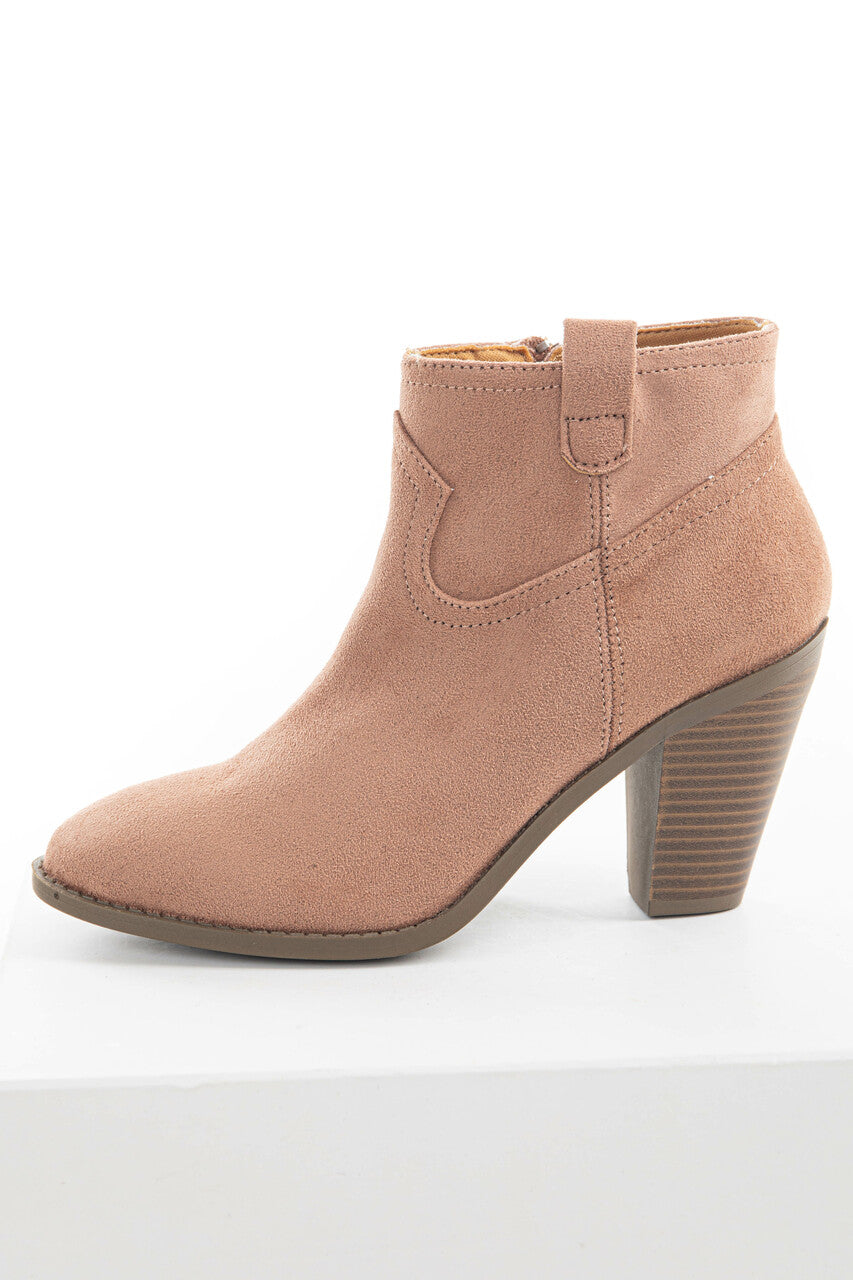 Apricot Faux Suede Rounded Toe Heeled Bootie 