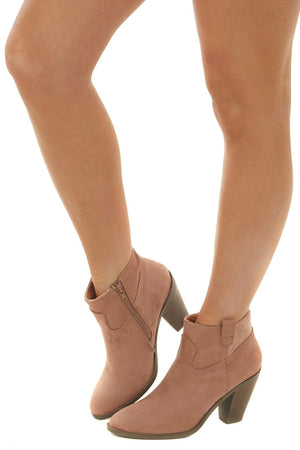 Apricot Faux Suede Rounded Toe Heeled Bootie 