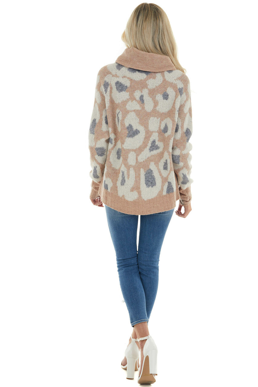 Apricot Leopard Print Turtleneck Sweater