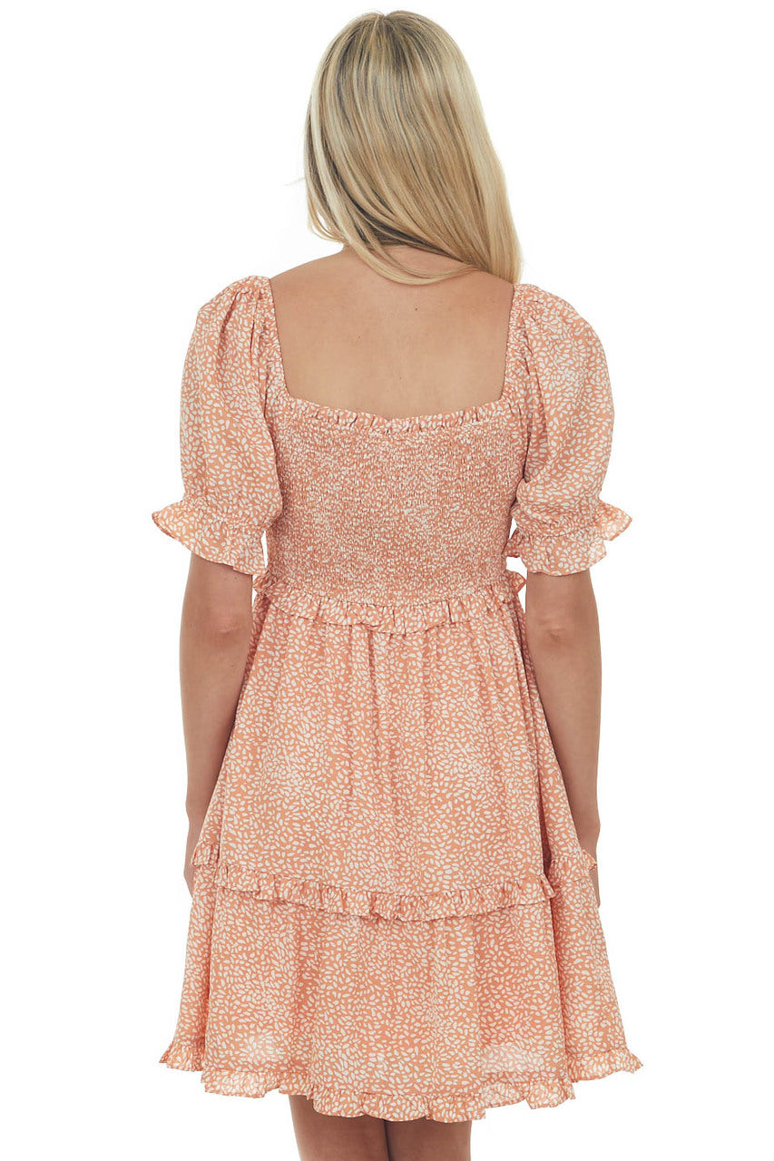 Apricot Printed Square Neck Tiered Short dress