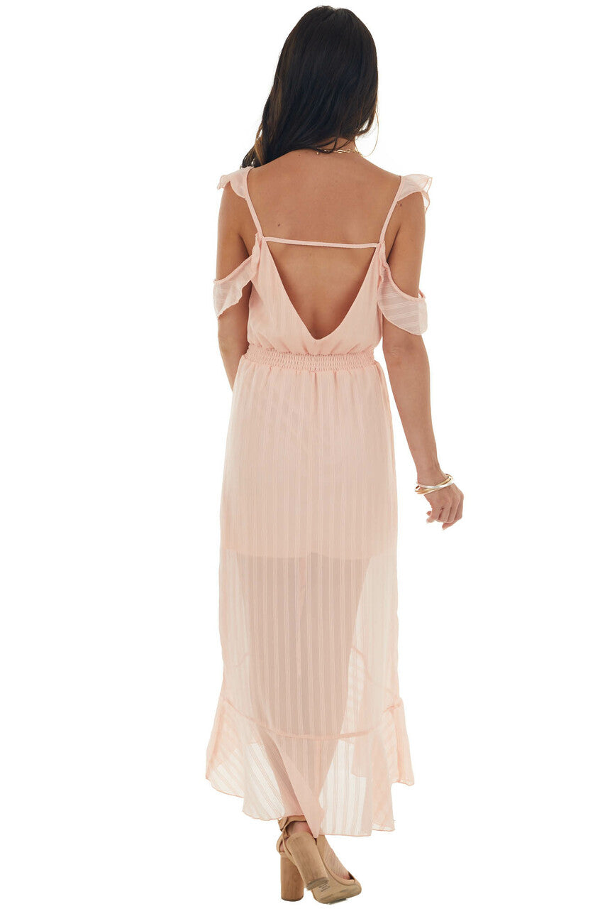 Apricot Textured Cold Shoulder Tulip Hem Dress