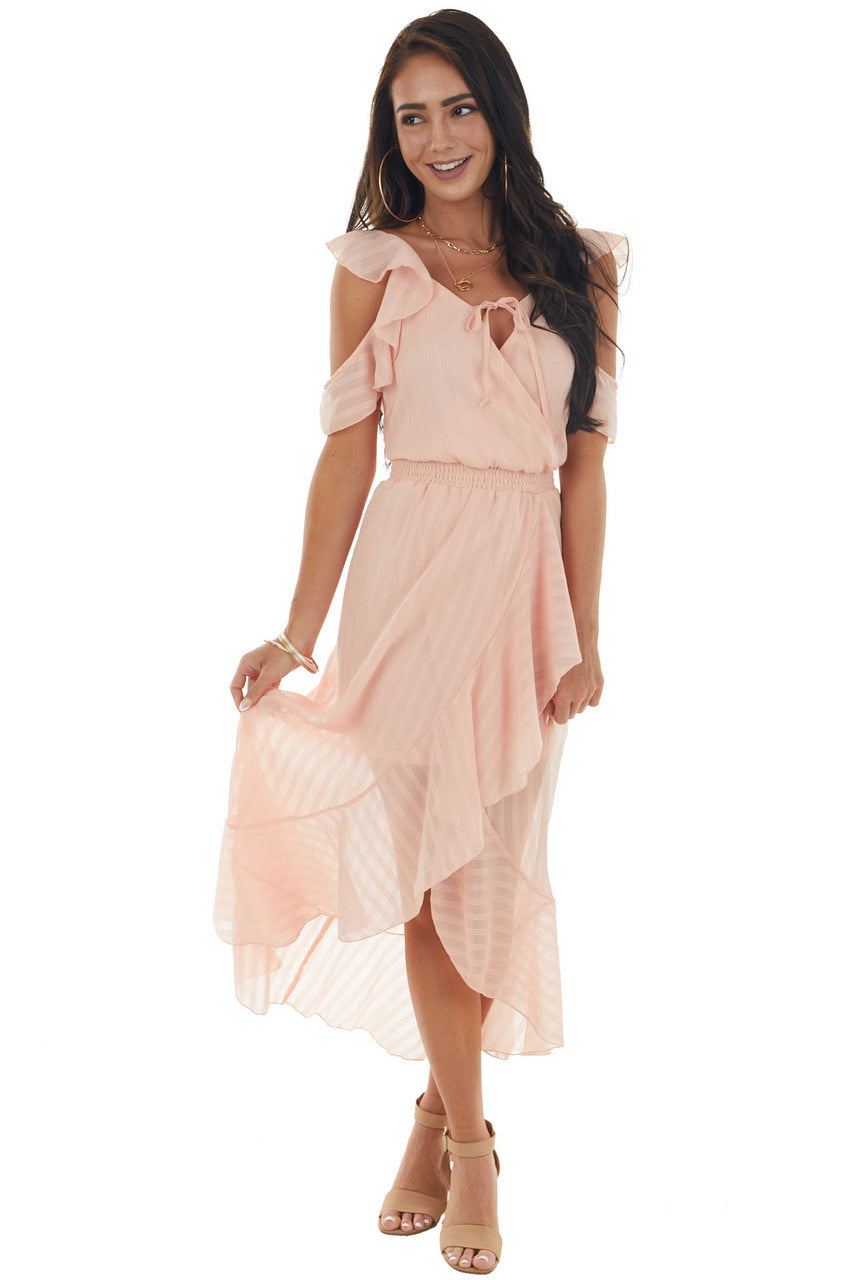 Apricot Textured Cold Shoulder Tulip Hem Dress