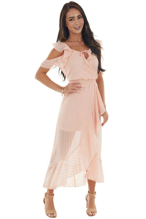 Apricot Textured Cold Shoulder Tulip Hem Dress