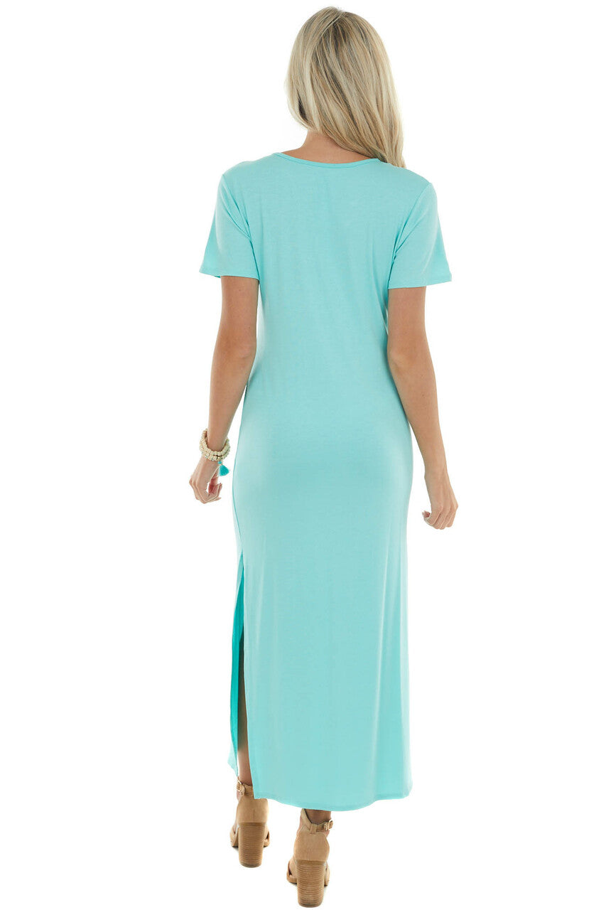 Aquamarine Criss Cross V Neck Knit Maxi Dress