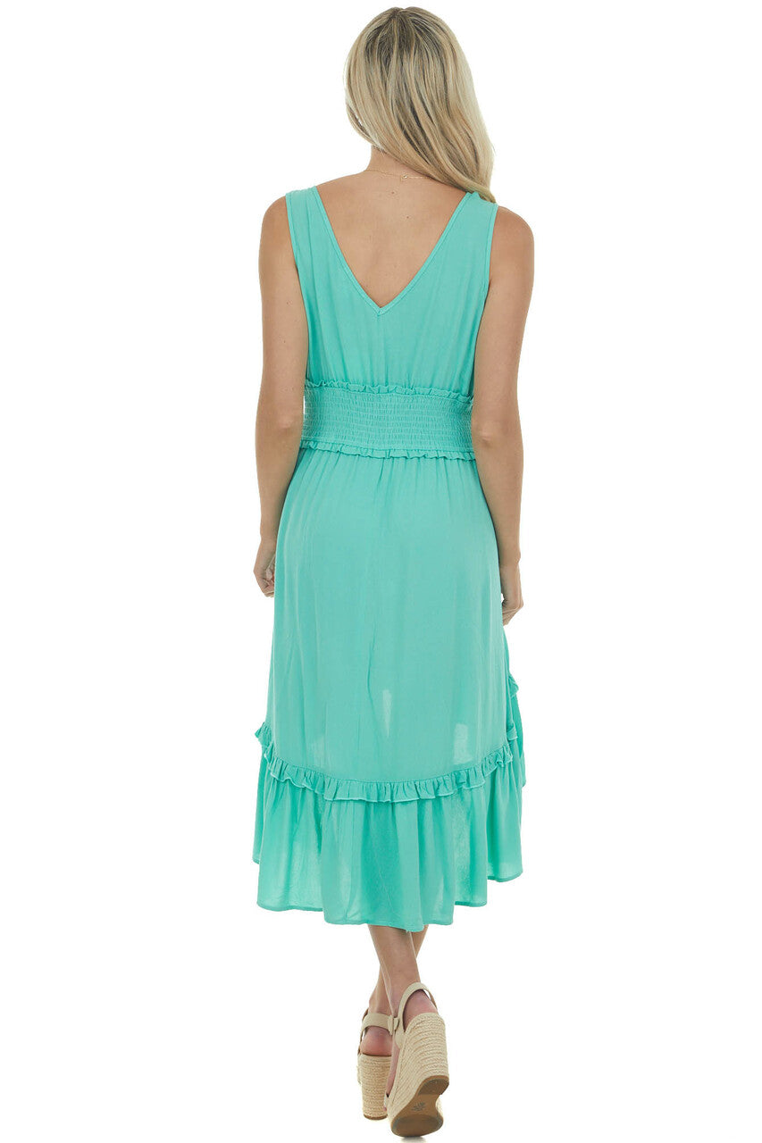 Aquamarine Lace V Neck High Low Sleeveless Dress