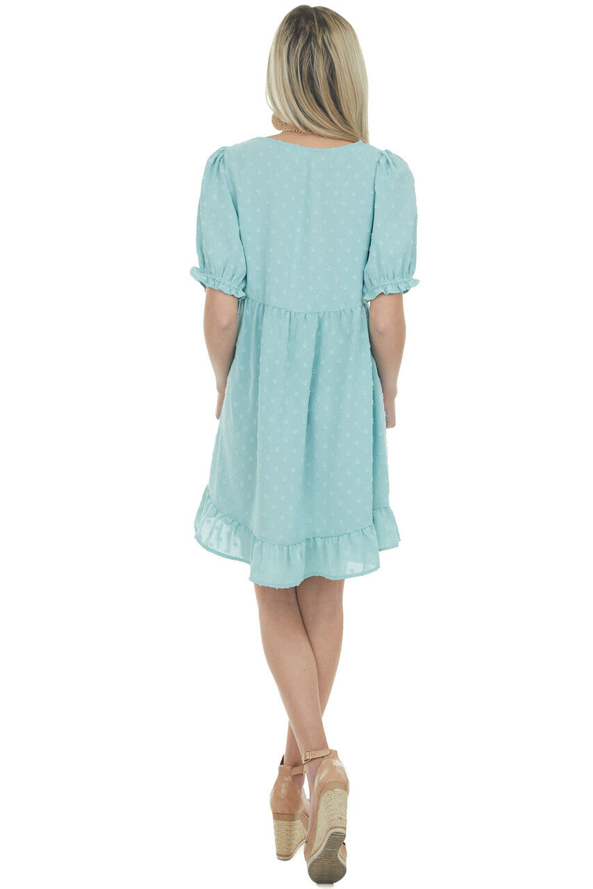 Arctic Blue Babydoll Swiss Dot Short Dress
