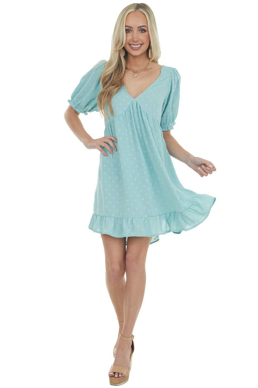 Arctic Blue Babydoll Swiss Dot Short Dress