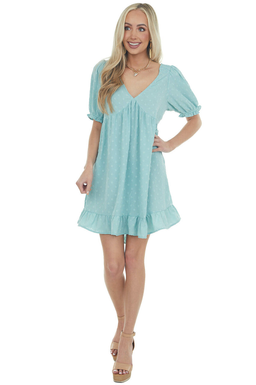 Arctic Blue Babydoll Swiss Dot Short Dress