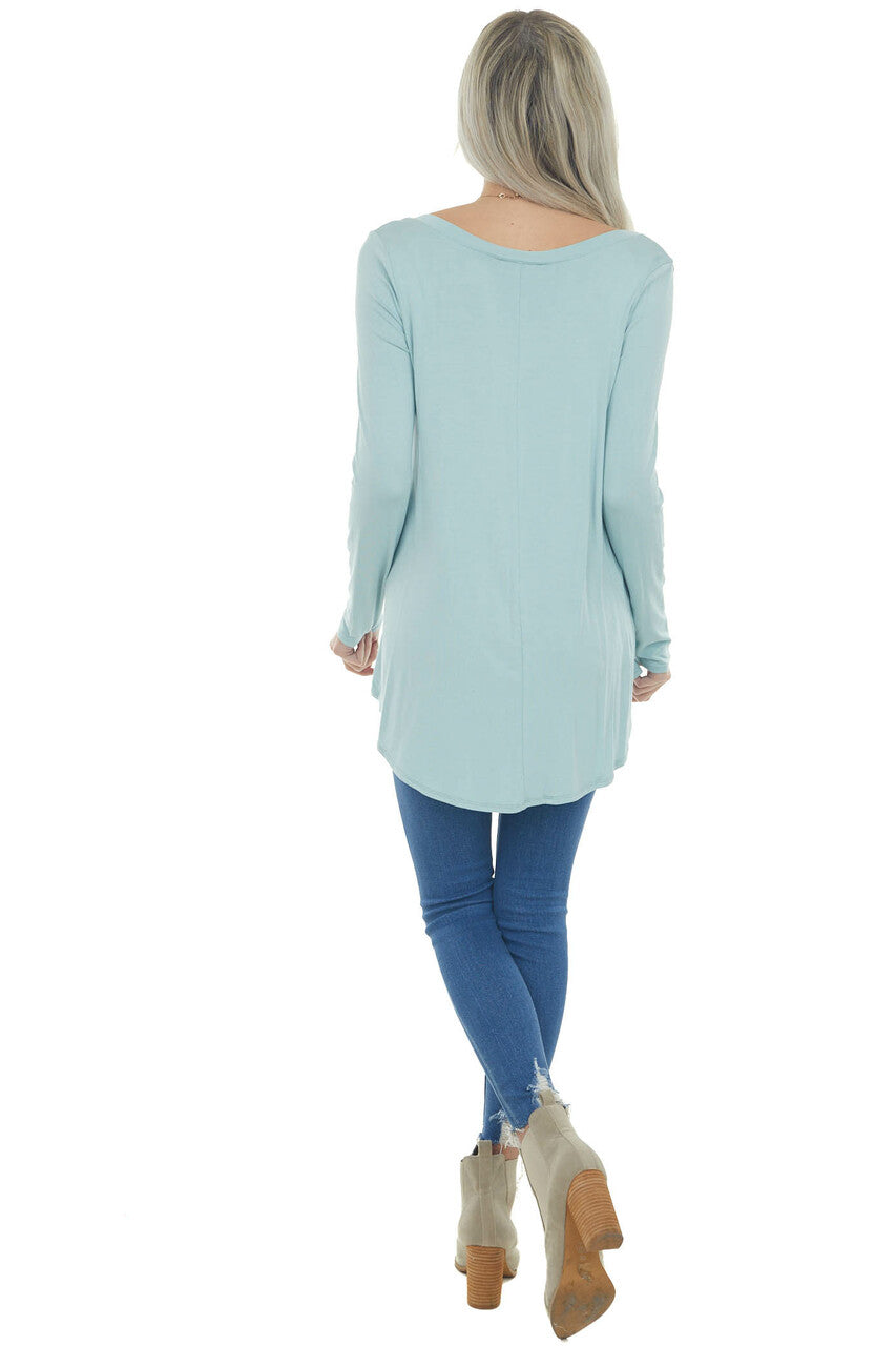 Arctic Blue Rounded Hem V Neck Soft Knit Top