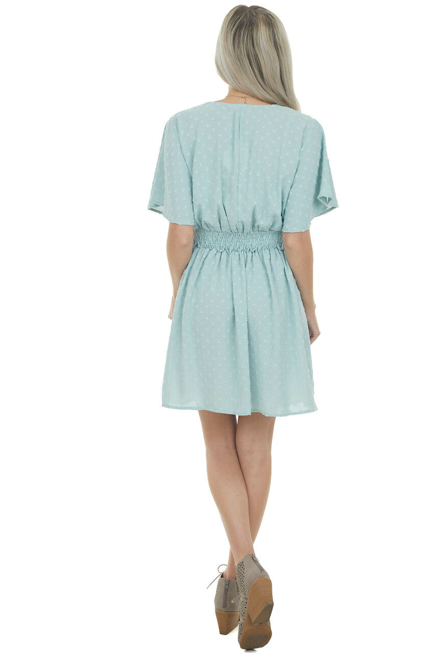 Arctic Blue Swiss Dot Smocked Waist Mini Dress