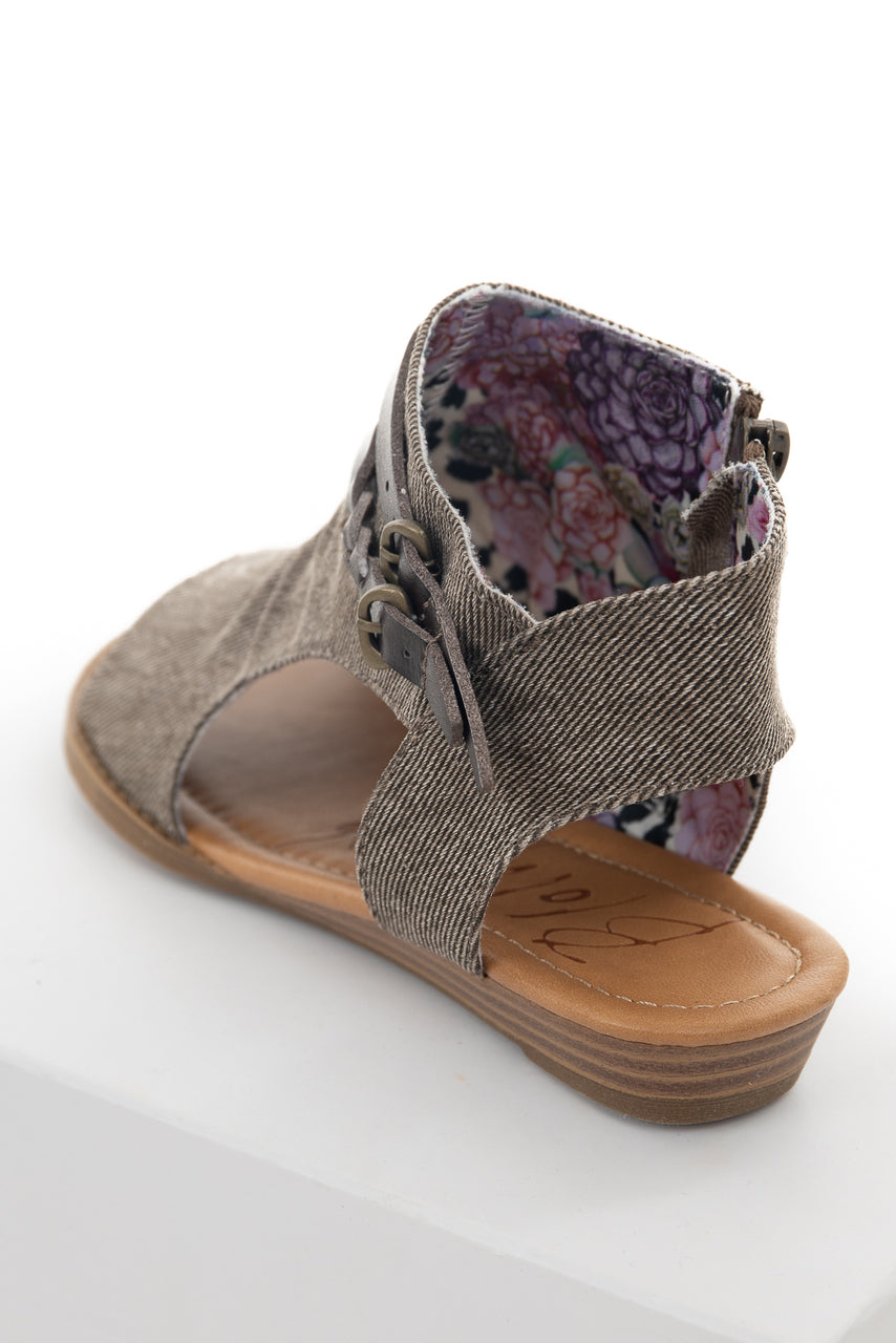 Ash Grey Fabric Top Open Toe Sandals with Buckle Details