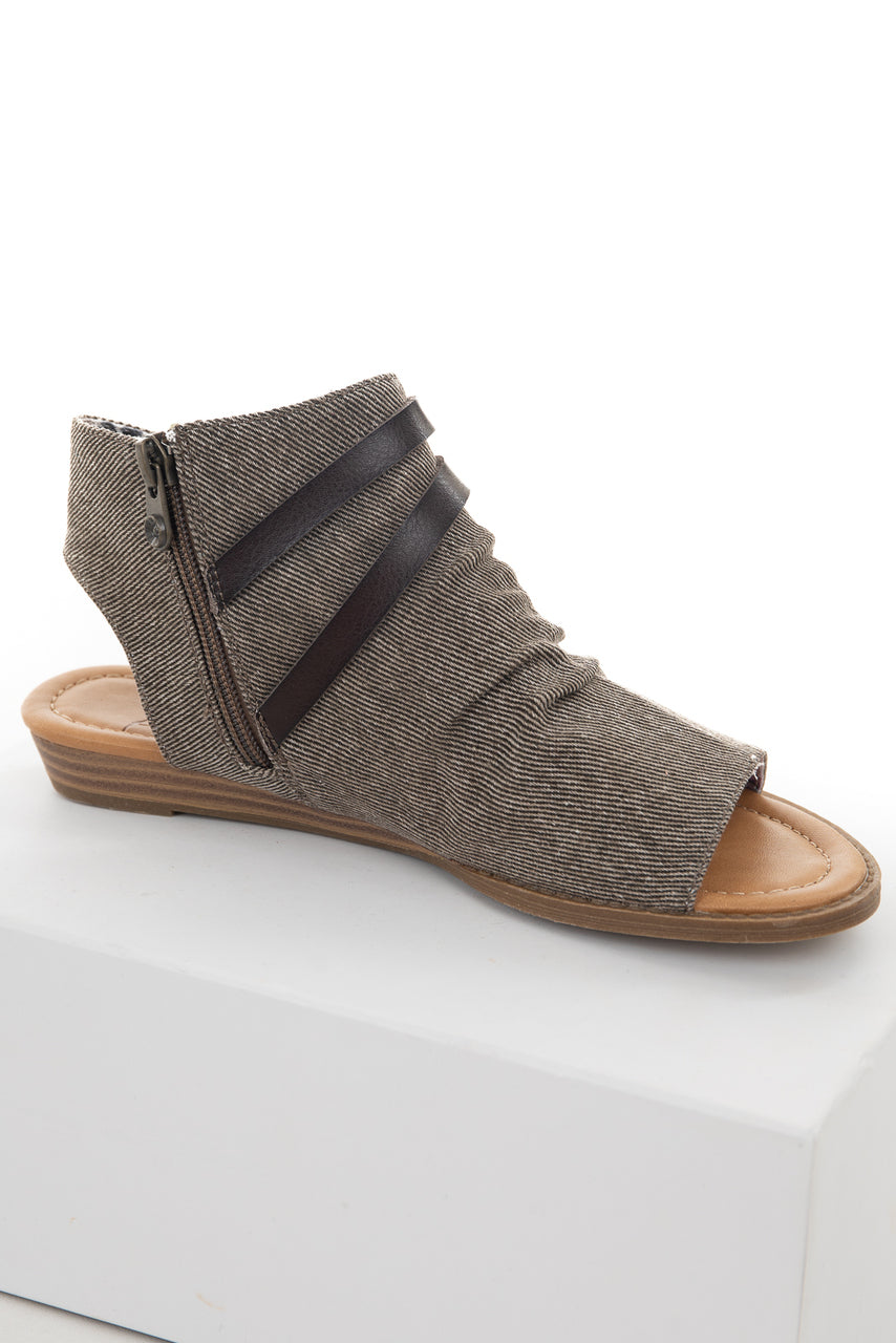 Ash Grey Fabric Top Open Toe Sandals with Buckle Details