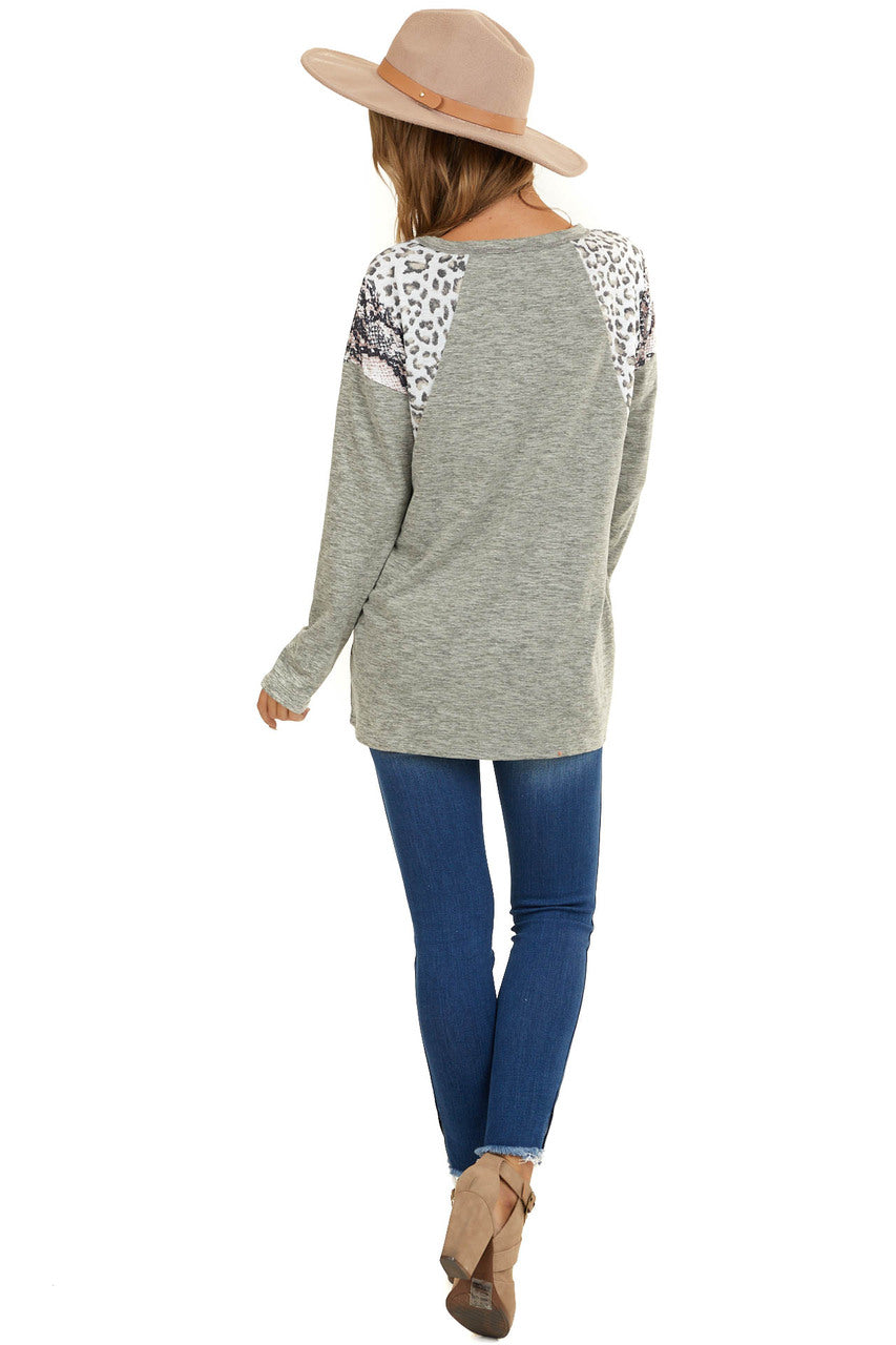 Sage Long Sleeve Top with Leopard and Snakeskin Print