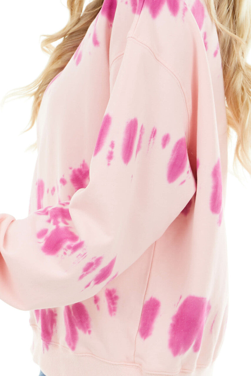 Baby Pink and Fuchsia Tie Dye Sweatshirt with Ribbed Detail