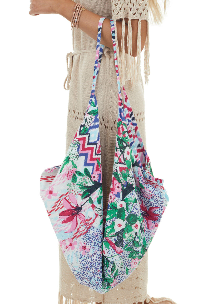 Baby Pink Multicolor Print Shoulder Bag with Zip Up Closure