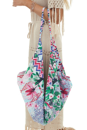 Baby Pink Multicolor Print Shoulder Bag with Zip Up Closure