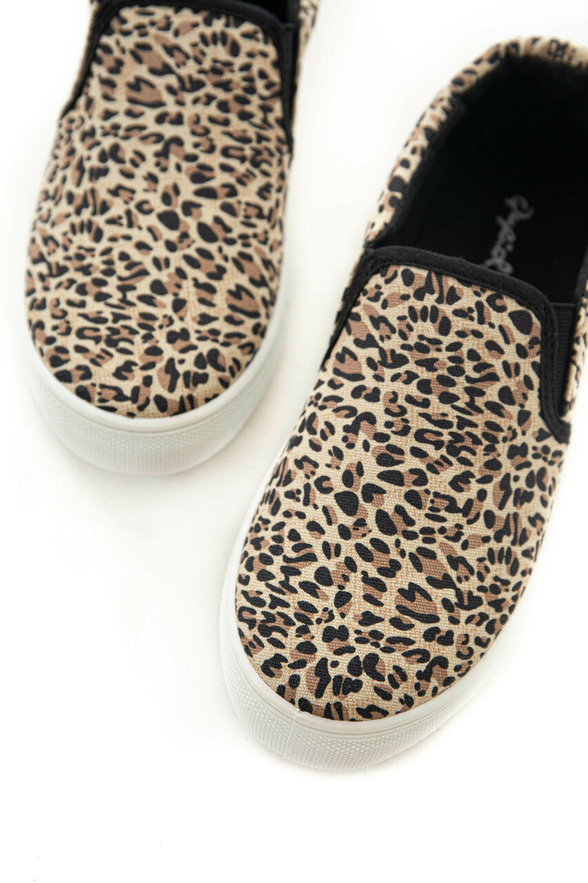 Beige and Black Leopard Print Slip On Sneakers
