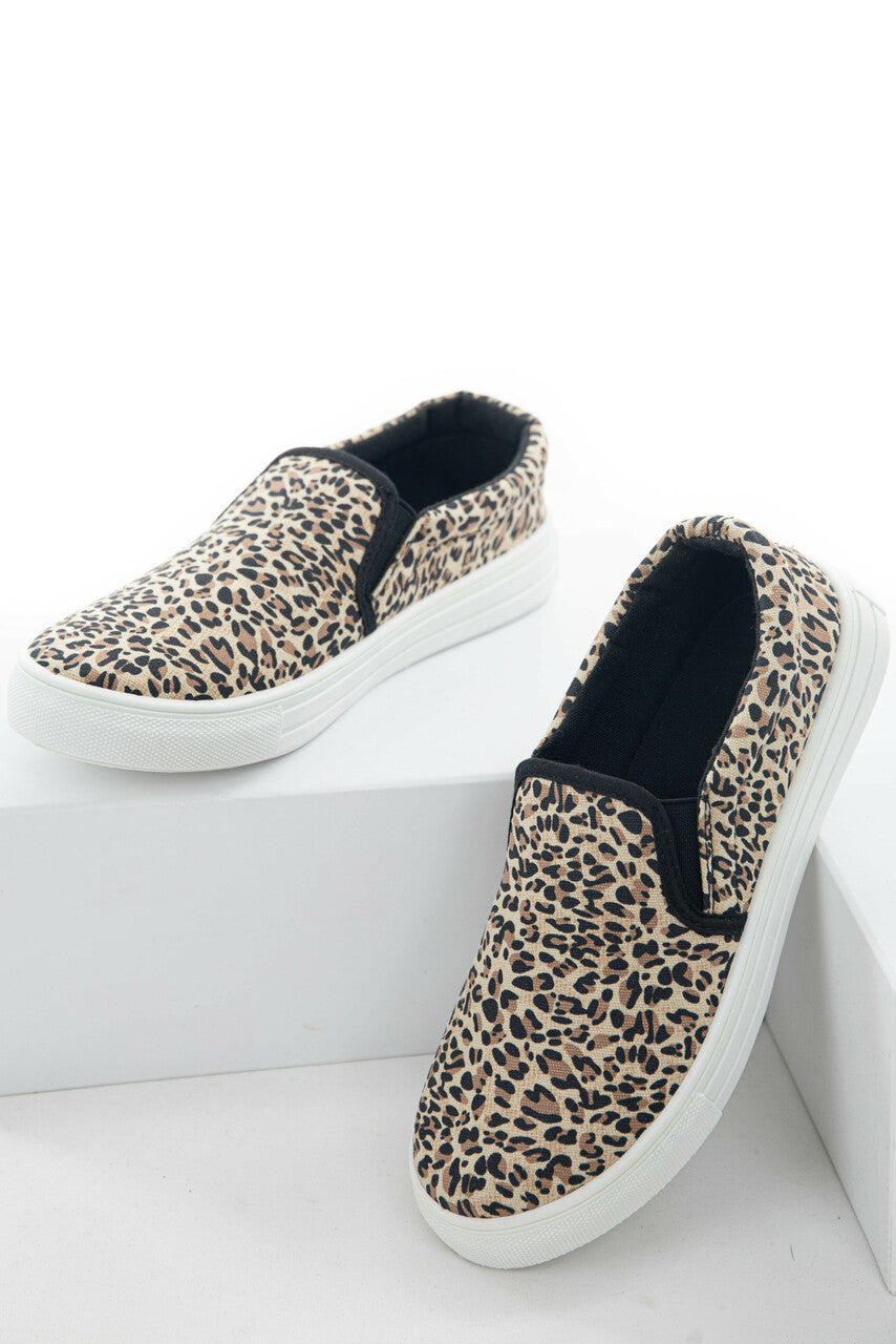 Beige and Black Leopard Print Slip On Sneakers