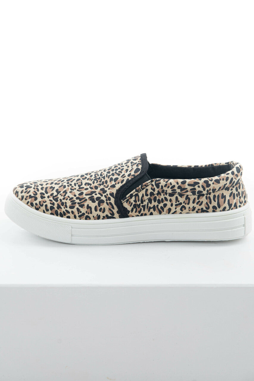 Beige and Black Leopard Print Slip On Sneakers