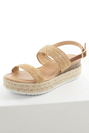 Beige Espadrille Platform Raffia Strap Sandals